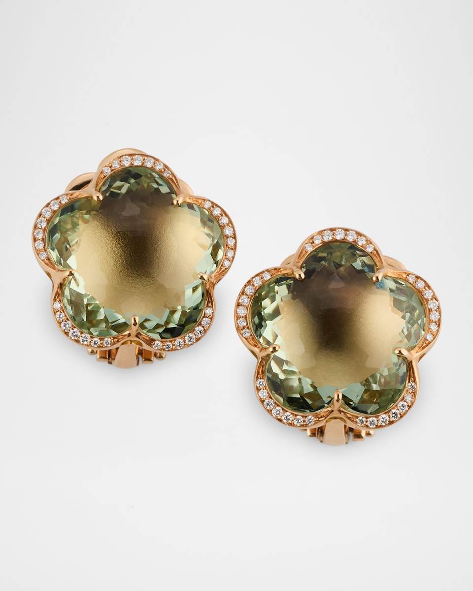 18K Red Gold Prasiolite and Diamond Flower Earrings