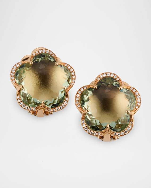 18K Red Gold Prasiolite and Diamond Flower Earrings