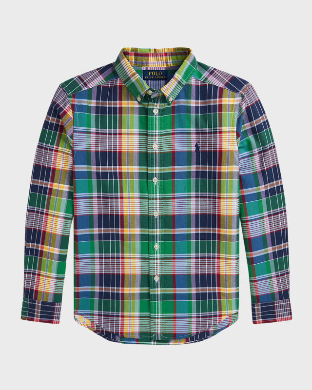 Boy's Embroidered Pony Plaid-Print Oxford Shirt, Size S-XL