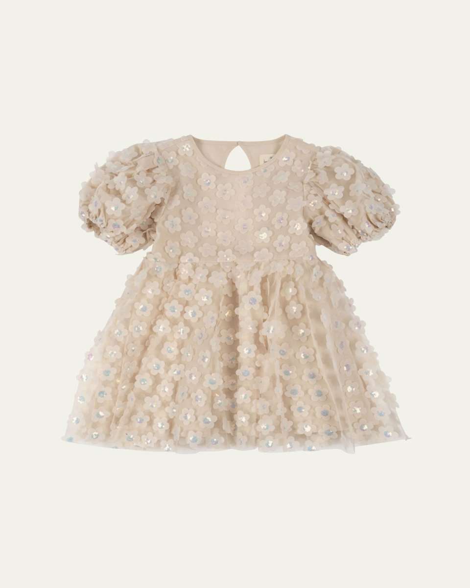 Girl's Sally Sequin Floral Applique Dress, Size 3-6