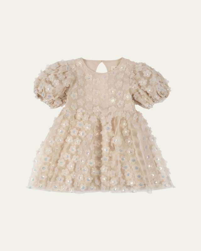 Girl's Sally Sequin Floral Applique Dress, Size 3-6