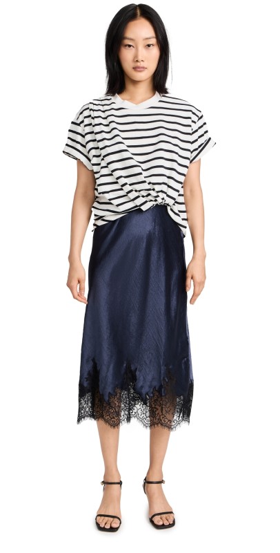 3.1 Phillip Lim Striped Draped T-Shirt Slip Combo Dress White Multi Stripe