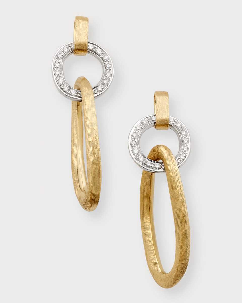 18K Yellow and White Gold Hoop Drop Earrings with Diamonds