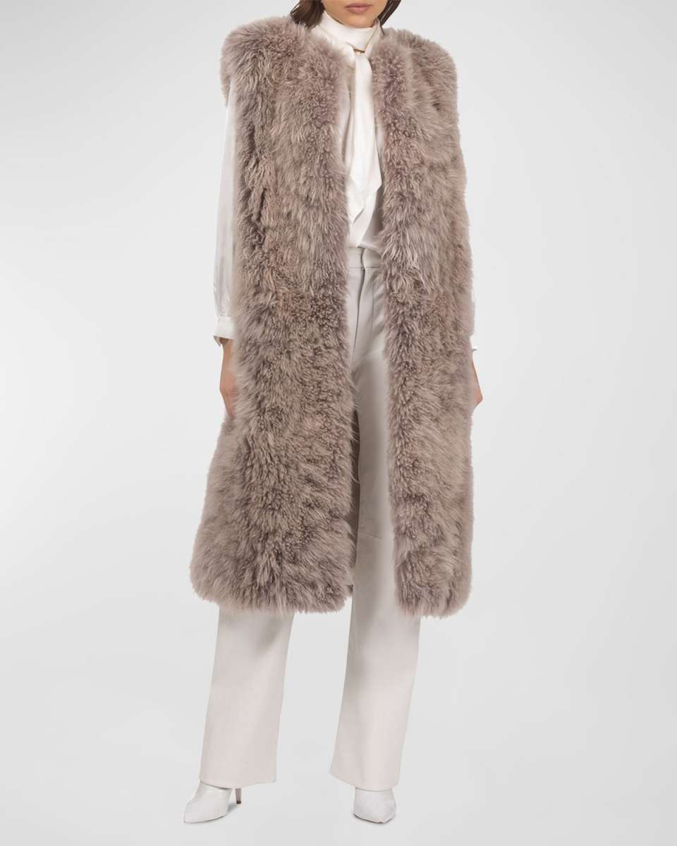 Cashmere Goat Shearling Collarless Long Vest