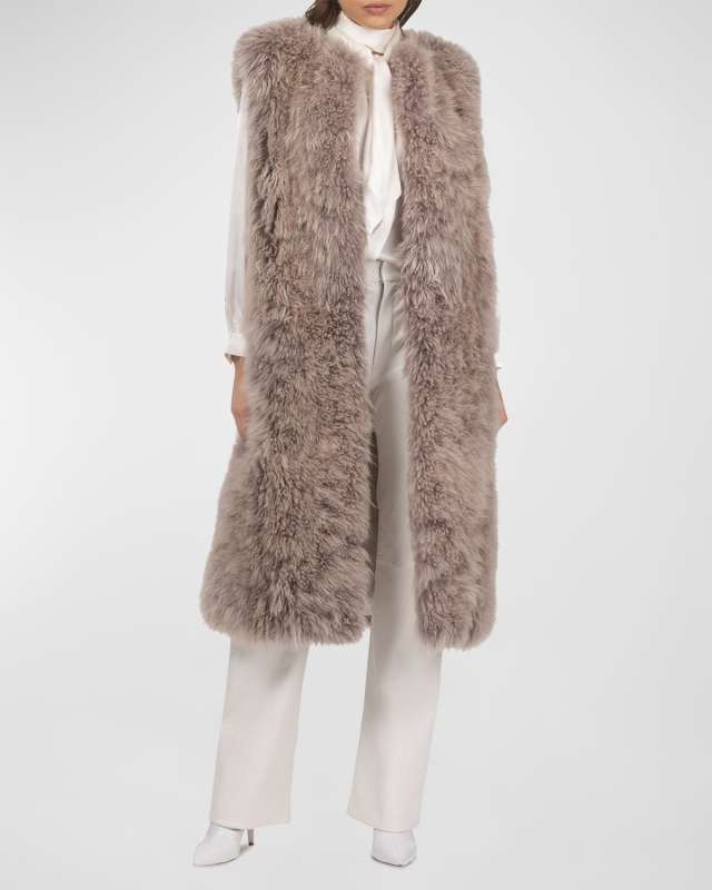 Cashmere Goat Shearling Collarless Long Vest