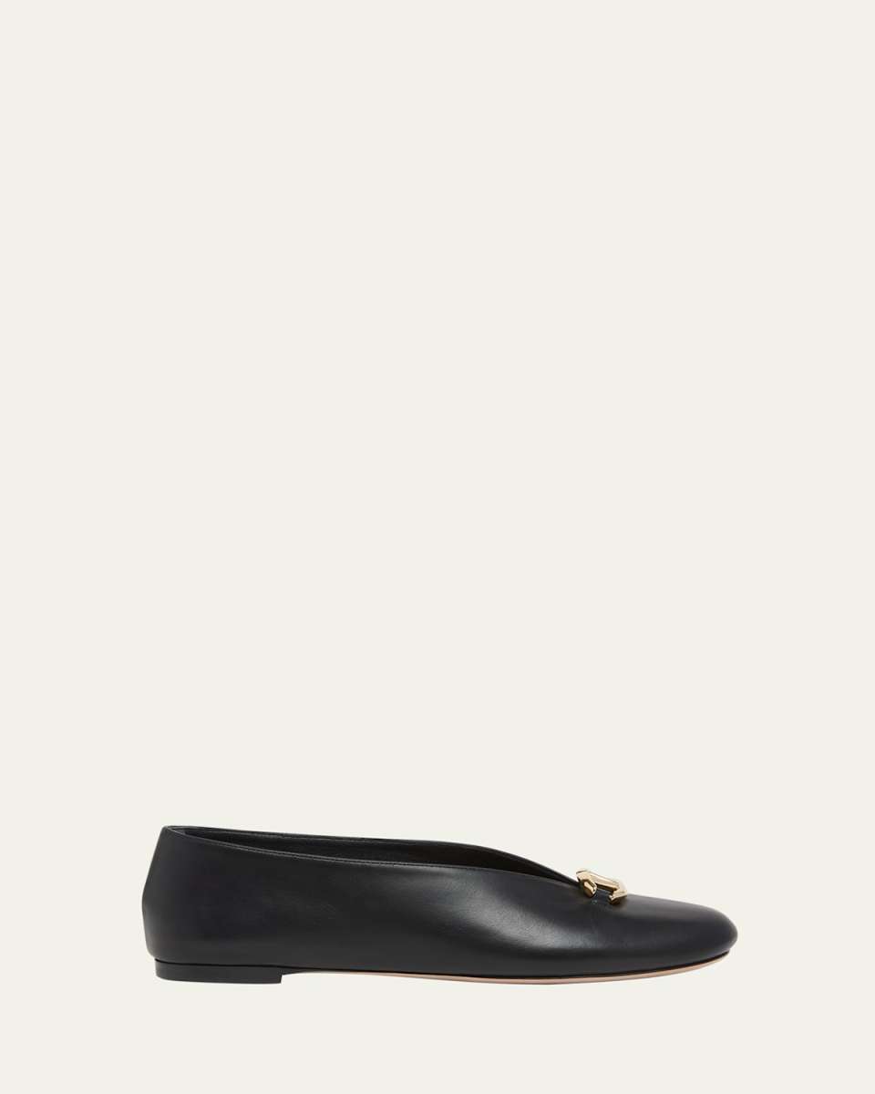 VLogo Medallion Calfskin Ballerina Flats