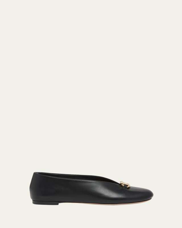 VLogo Medallion Calfskin Ballerina Flats