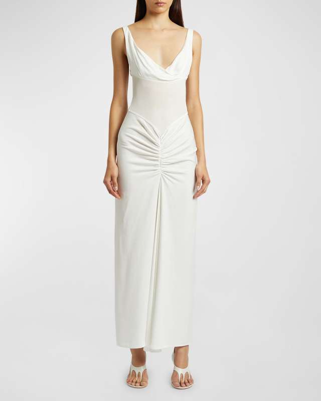 Fusion Fold Cowl-Neck Sleeveless Maxi Tank Dress