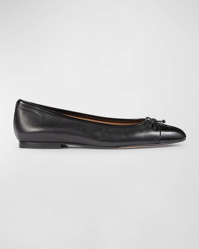 Kara Leather Bow Cap-Toe Ballerina Flats