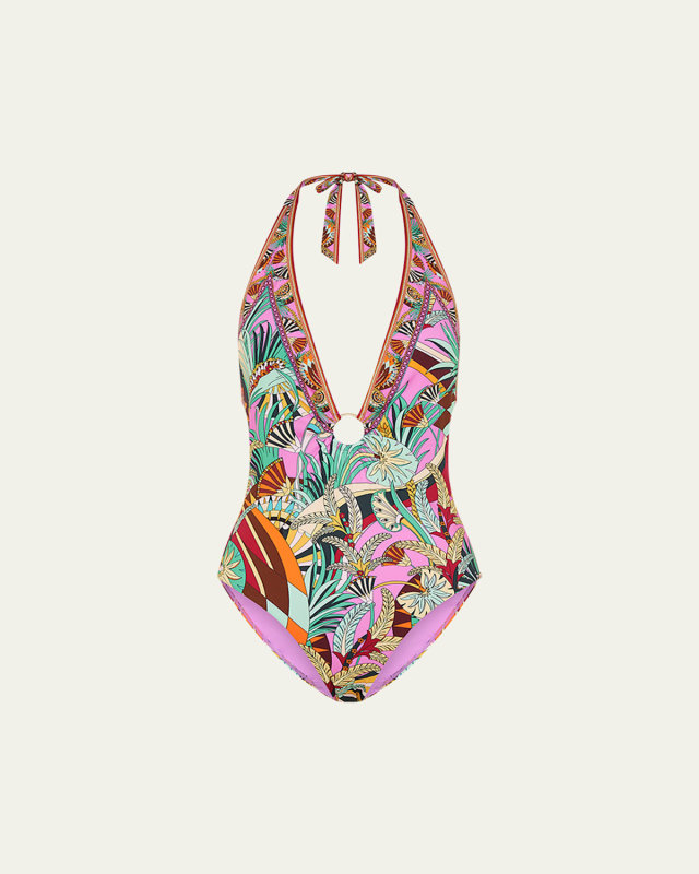 Giza Goddess Ring Plunge One-Piece Swimsuit