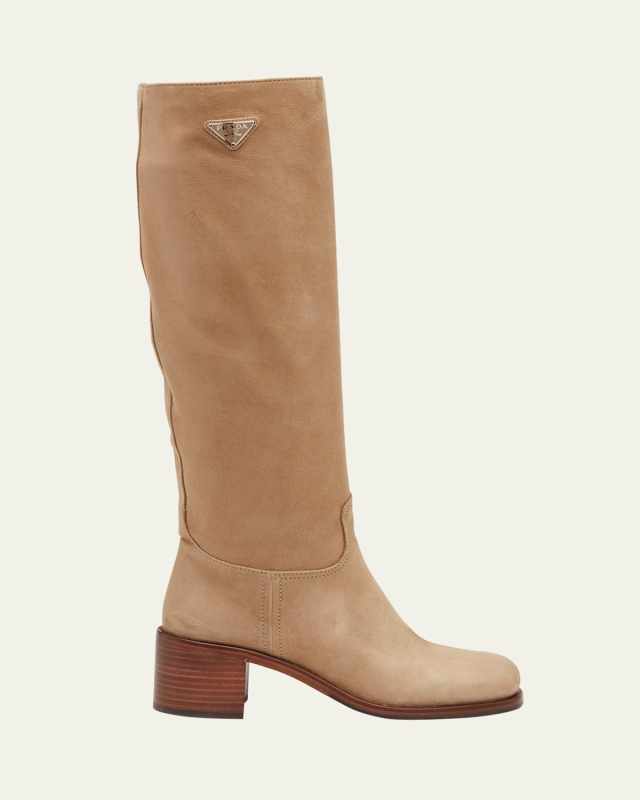 Suede Block-Heel Knee Boots