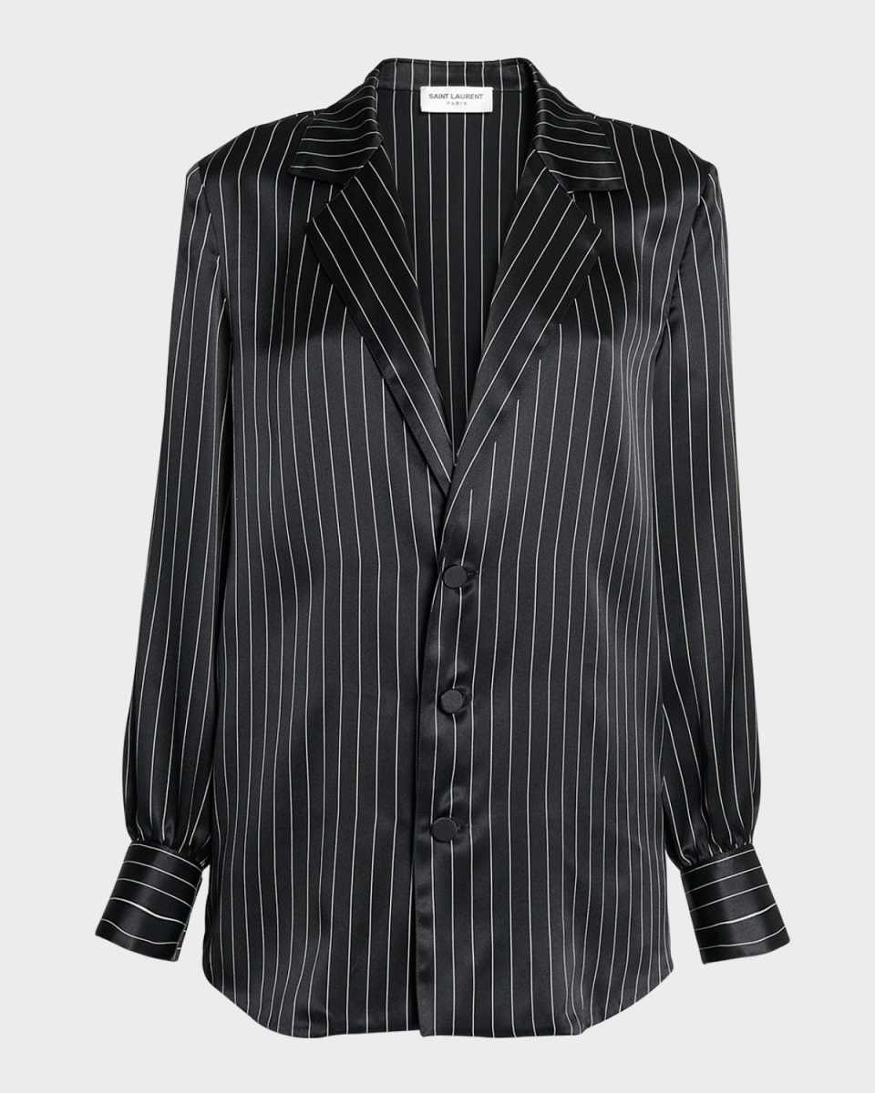 Striped Silk Button-Front Blouse