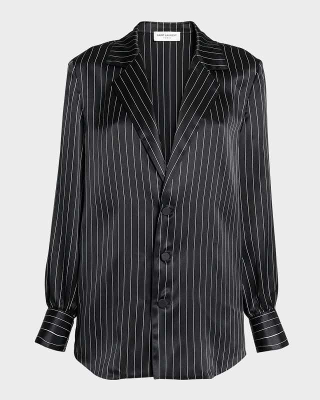 Striped Silk Button-Front Blouse