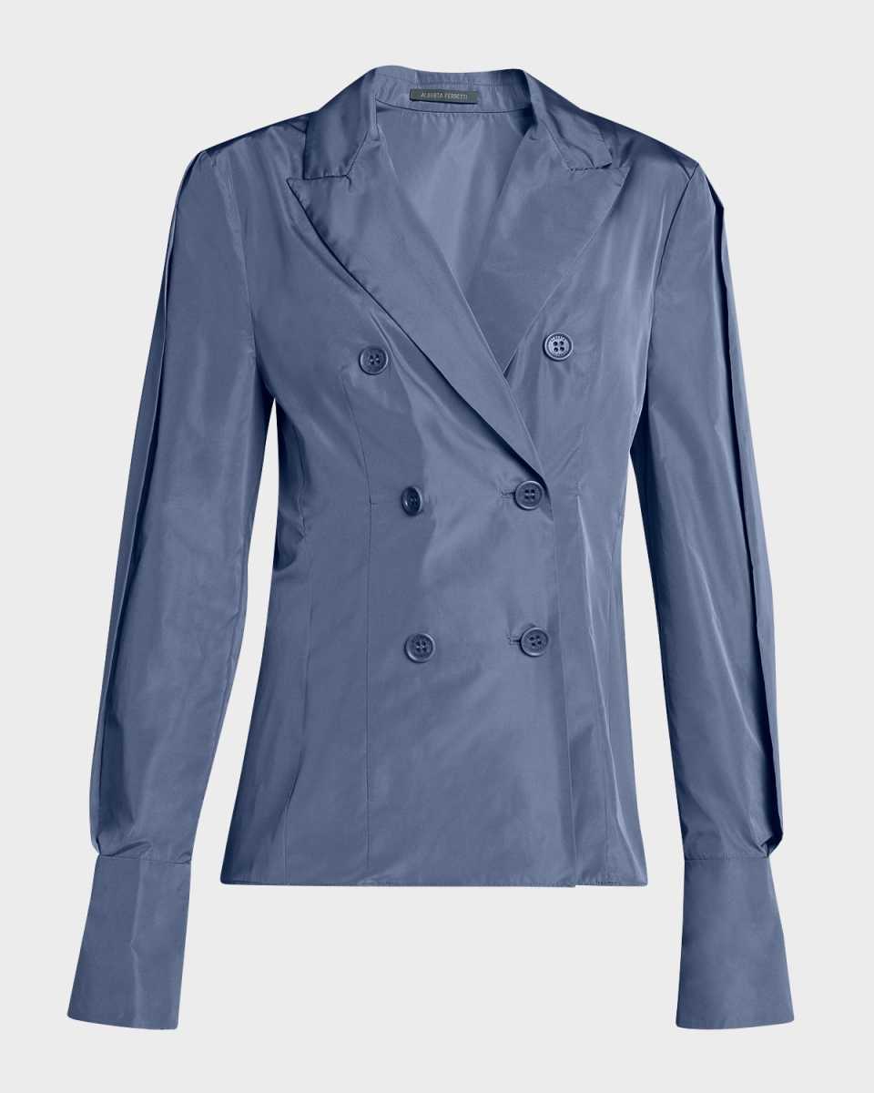 Double-Breasted Taffeta Trench Blouse