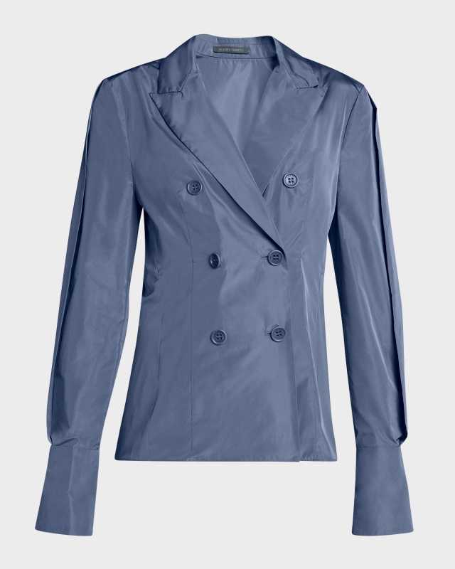 Double-Breasted Taffeta Trench Blouse