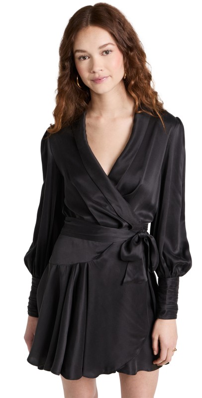 Zimmermann Silk Wrap Mini Dress Black