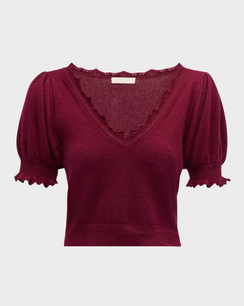 Polline Cashmere Short-Sleeve V-Neck Top