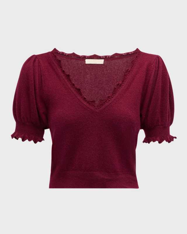 Polline Cashmere Short-Sleeve V-Neck Top