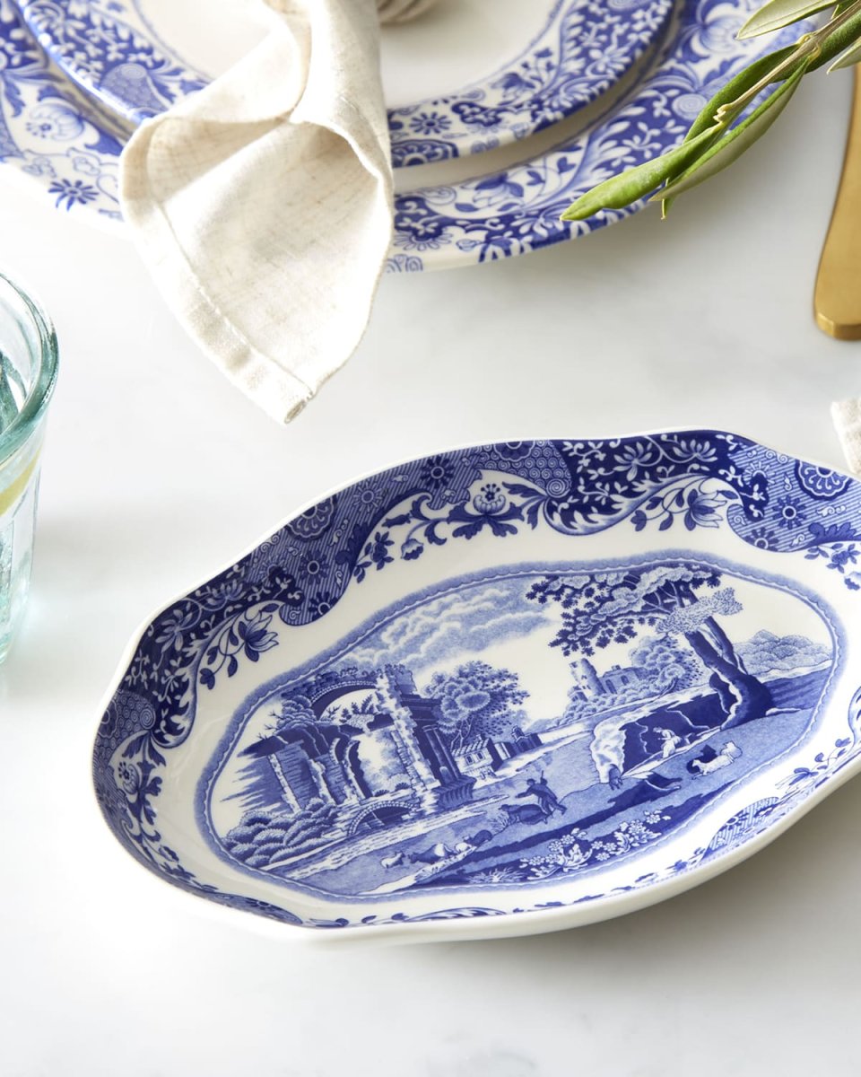 Blue Italian Oval Fluted Dish