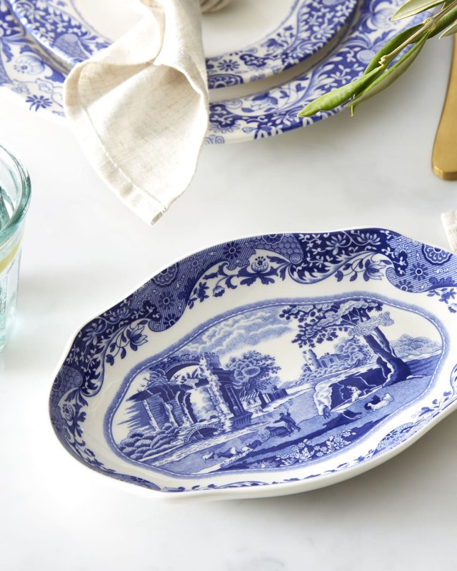 Blue Italian Oval Fluted Dish