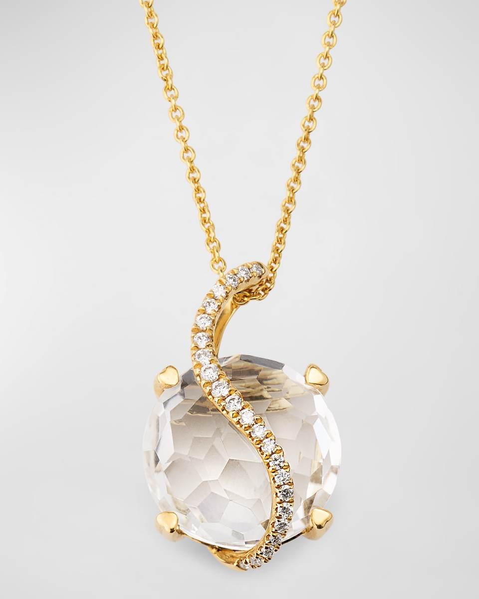 Rocks 18K Yellow Gold Crystal Quartz and Diamond Crossover Bail Pendant Necklace