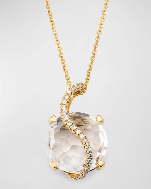 Rocks 18K Yellow Gold Crystal Quartz and Diamond Crossover Bail Pendant Necklace