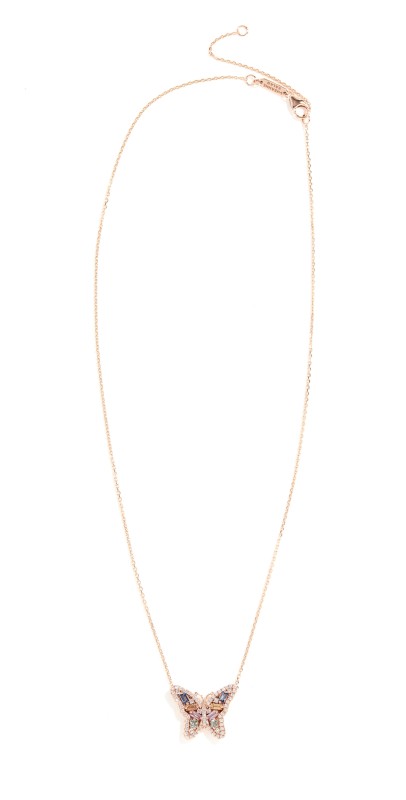 Suzanne Kalan 18k Rose Gold Pastel Fireworks Butterfly Necklace Rose Gold/Pastel