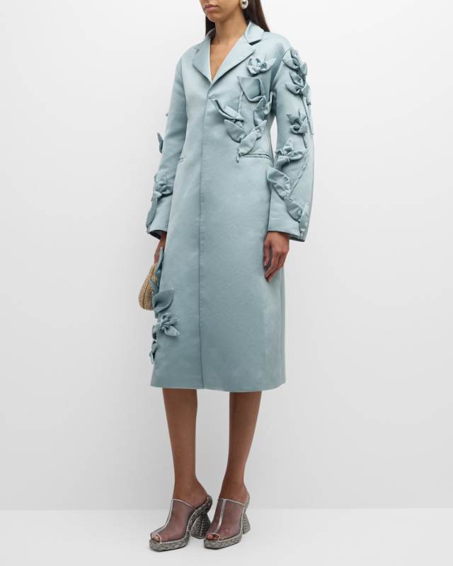 Coen Floral Applique Embellished Satin Coat