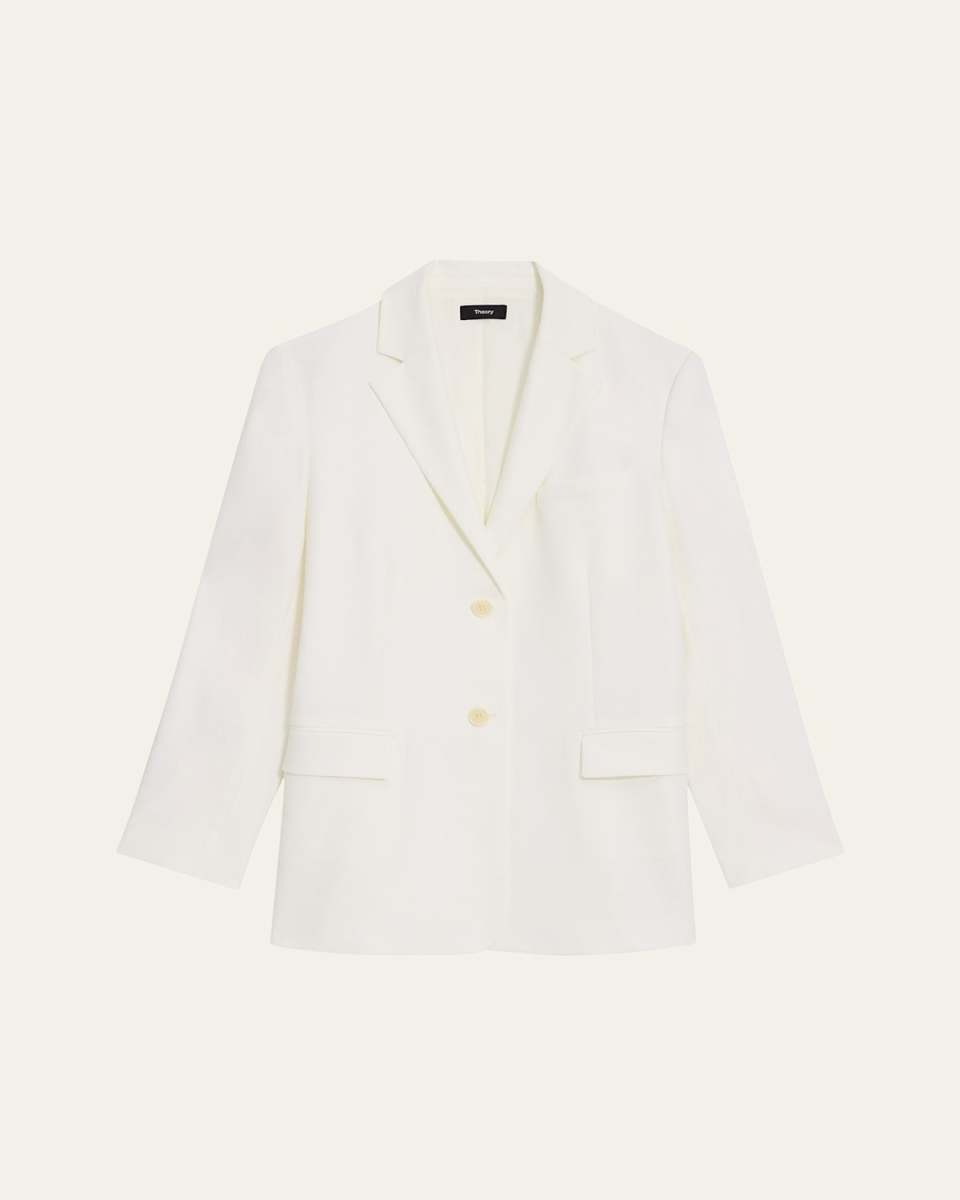 Oversized Stretch Linen Single-Breasted Blazer