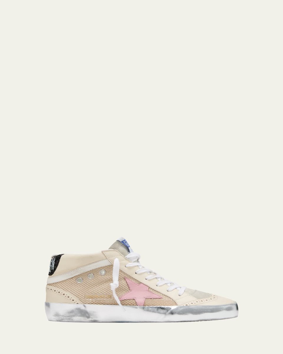 Mid Star Leather Net Wing-Tip Sneakers