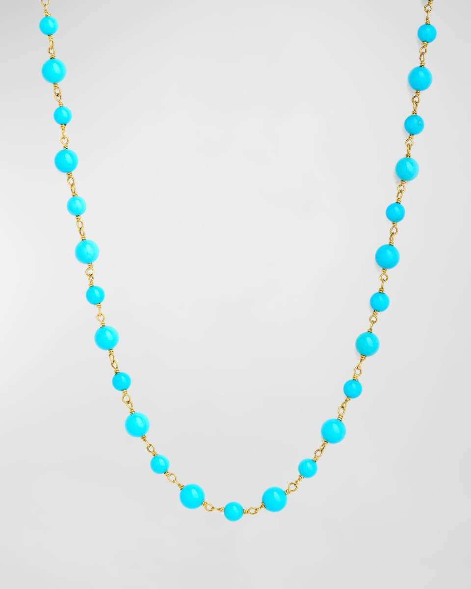 18K Yellow Gold Limited Edition Turquoise Bead Necklace, 36"L