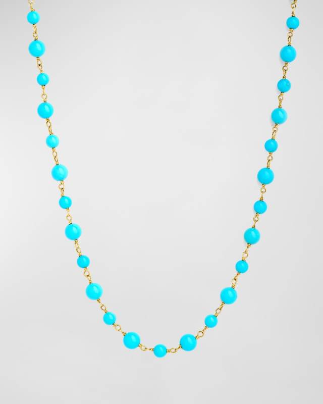 18K Yellow Gold Limited Edition Turquoise Bead Necklace, 36"L