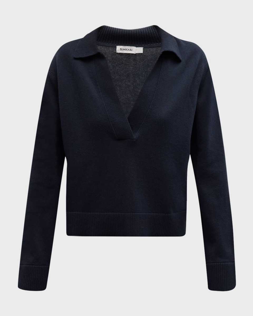 Cashmere Cotton Long-Sleeve Polo Sweat