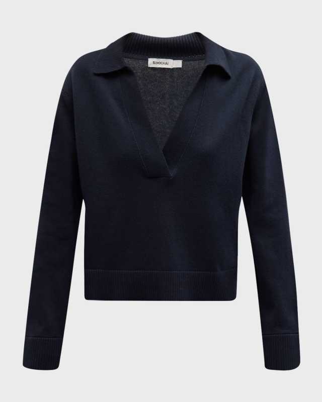 Cashmere Cotton Long-Sleeve Polo Sweat