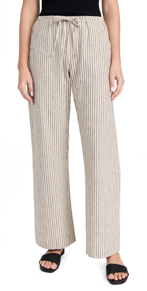 DONNI. The Linen Stripe Drawstring Pants Stone Stripe