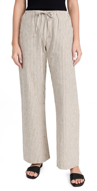 DONNI. The Linen Stripe Drawstring Pants Stone Stripe