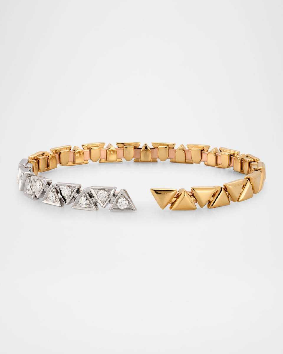 18K Gold Triangle Bangle Bracelet with Diamonds