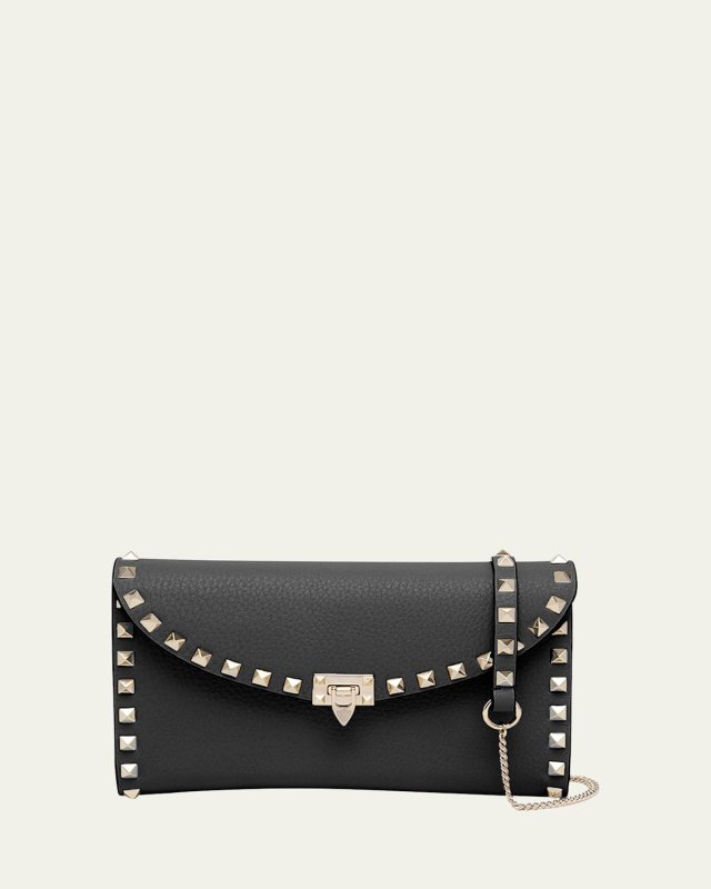 Rockstud Flap Leather Wallet on Chain
