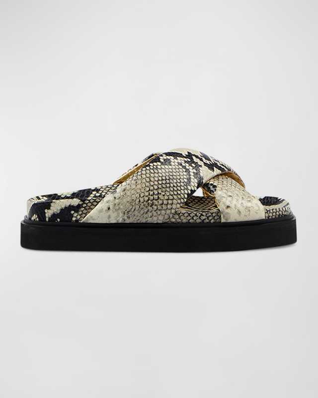 Portland Embossed Crisscross Slide Sandals