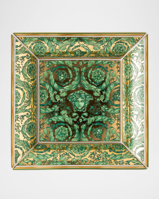 Medusa Garland Green Tray, 10" Square