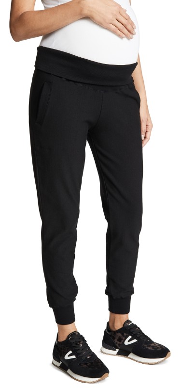 Plush Maternity Fold Over Joggers Black