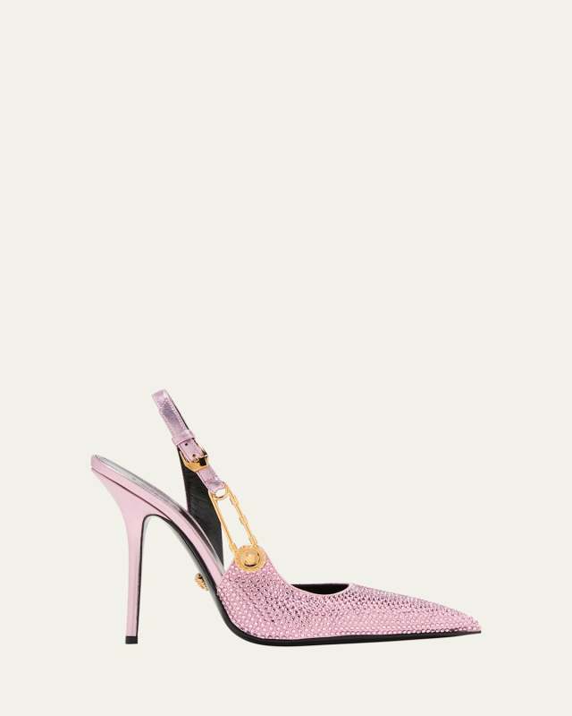 Safety Pin Embellished Slingback Pumps