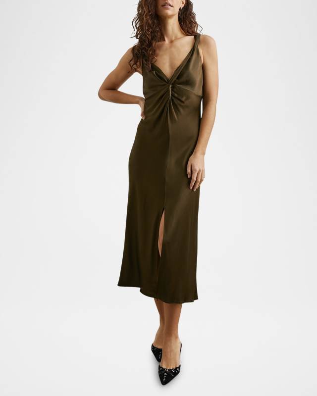 Viviana Twisted Satin Midi Dress