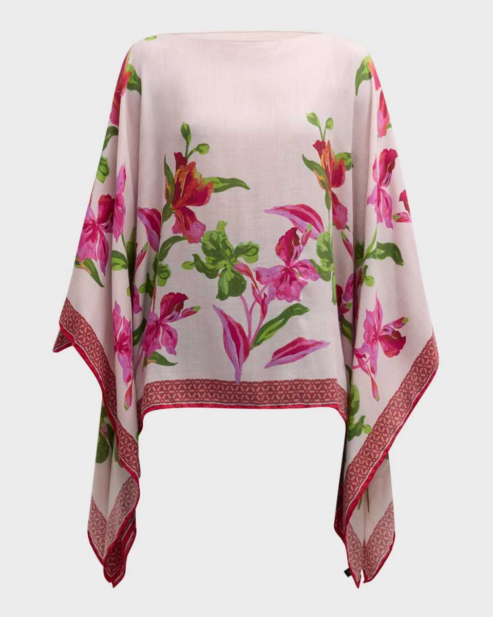 Iris Cashmere-Blend Printed Poncho
