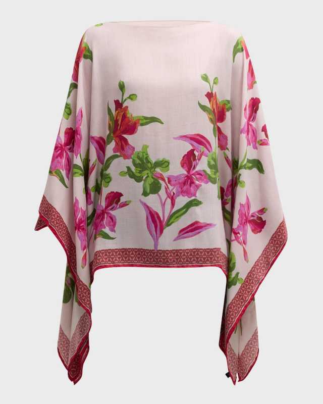 Iris Cashmere-Blend Printed Poncho