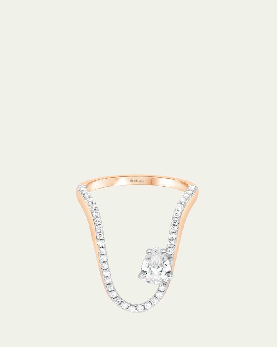 18K Rose Gold Pear Shape Diamond and Half Pave Radiant Ring