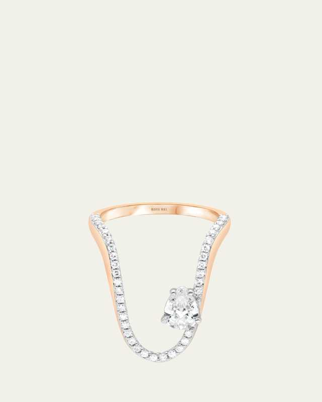 18K Rose Gold Pear Shape Diamond and Half Pave Radiant Ring