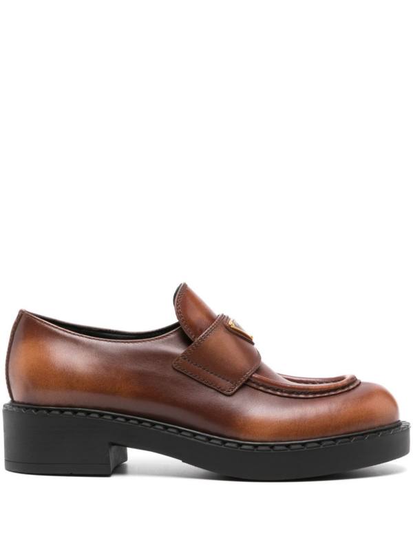 triangle-logo leather loafers