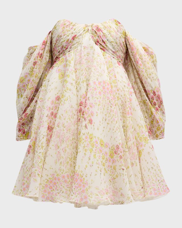 Floral-Print Sweetheart-Neck Long-Sleeve Empire-Waist Mini Dress