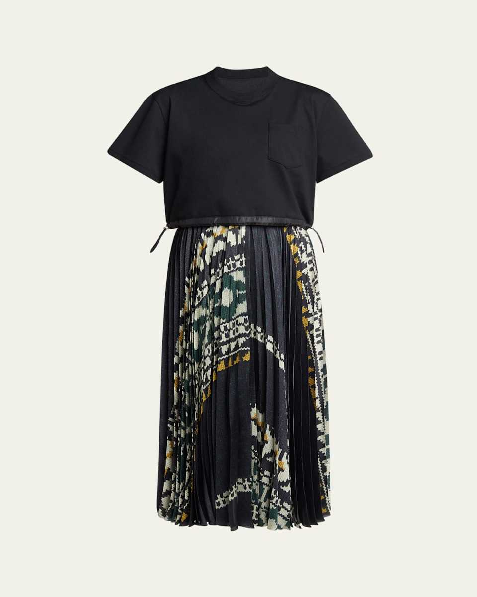 Knit Dress with Fair Isle Print Pleated Skirt